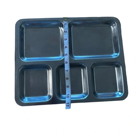 5 COMPARTMENT STAINLESS STEEL DISH FOOD TRAY DINNER PLATE - Picture 3 of 4